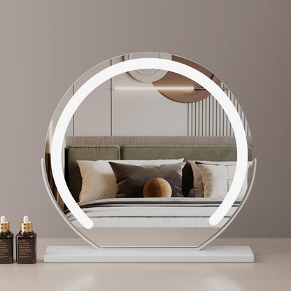 Large 24” Round Makeup Vanity Mirror – LED Strip Lighting, 3 Color Modes, 360° Rotation, and Adjustable Brightness for Dressing Tables, Silver