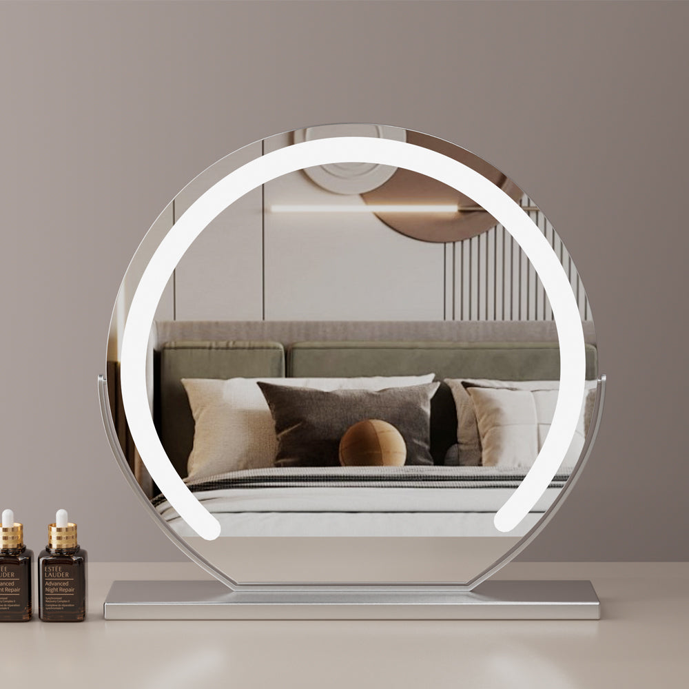 Large 24” Round Makeup Vanity Mirror – LED Strip Lighting, 3 Color Modes, 360° Rotation, and Adjustable Brightness for Dressing Tables, White