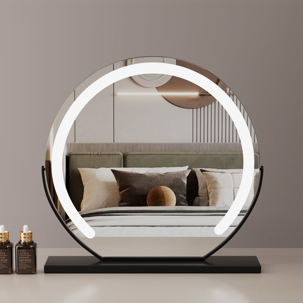 Large 24” Round Makeup Vanity Mirror – LED Strip Lighting, 3 Color Modes, 360° Rotation, and Adjustable Brightness for Dressing Tables, White