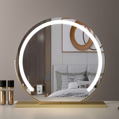 Large 24” Round Makeup Vanity Mirror – LED Strip Lighting, 360° Rotation, and Adjustable Brightness for Dressing Tables, Gold