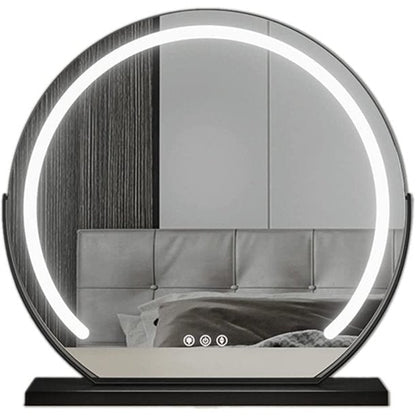 Large 24” Round Makeup Vanity Mirror – LED Strip Lighting, 3 Color Modes, 360° Rotation, and Adjustable Brightness for Dressing Tables, Black