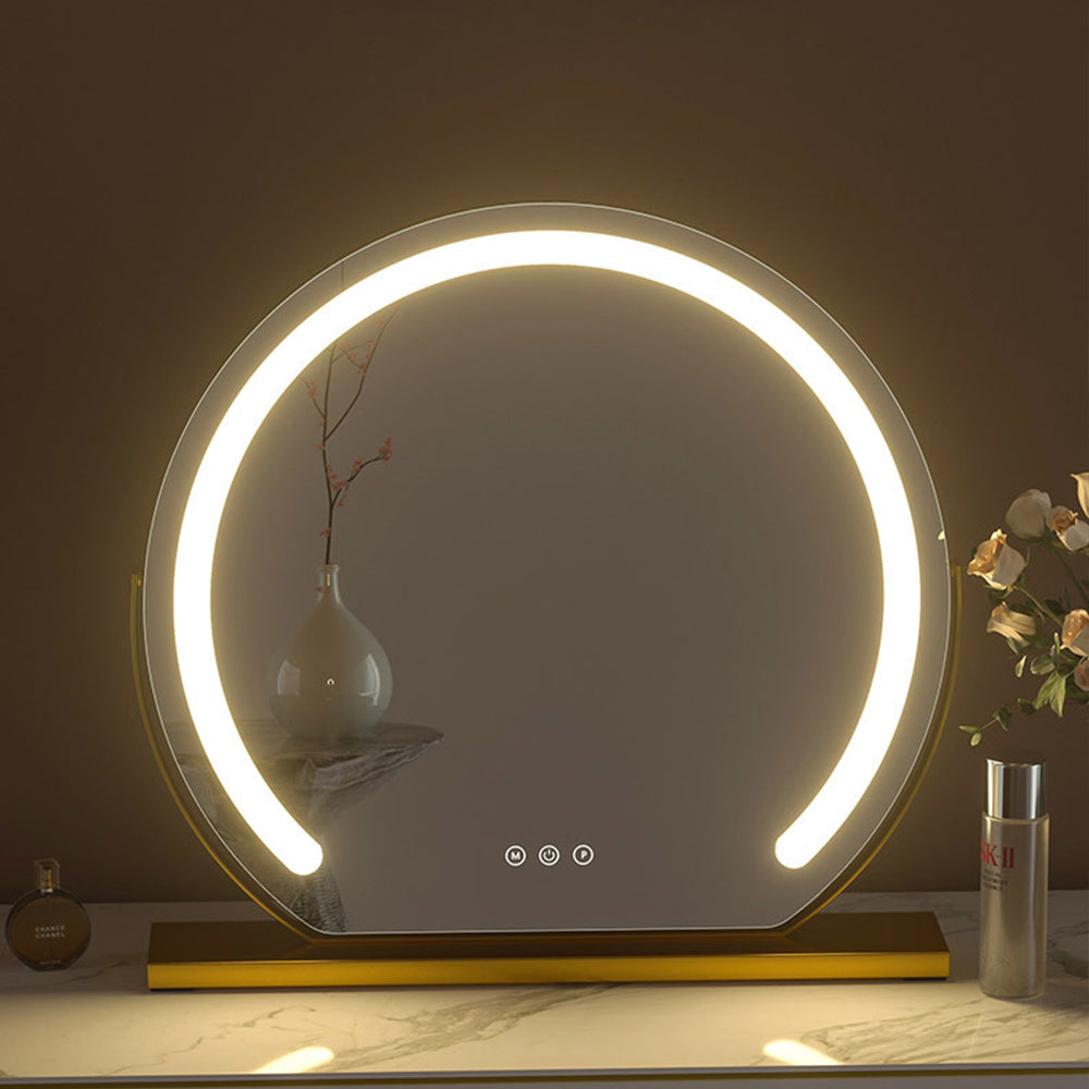 Large 24” Round Makeup Vanity Mirror – LED Strip Lighting, 3 Color Modes, 360° Rotation, and Adjustable Brightness for Dressing Tables, Black