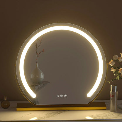 Large 24” Round Makeup Vanity Mirror – LED Strip Lighting, 3 Color Modes, 360° Rotation, and Adjustable Brightness for Dressing Tables, Silver