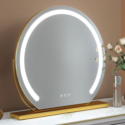 Large 24” Round Makeup Vanity Mirror – LED Strip Lighting, 3 Color Modes, 360° Rotation, and Adjustable Brightness for Dressing Tables, Black