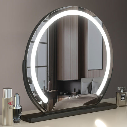 Large 24” Round Makeup Vanity Mirror – LED Strip Lighting, 3 Color Modes, 360° Rotation, and Adjustable Brightness for Dressing Tables, Black