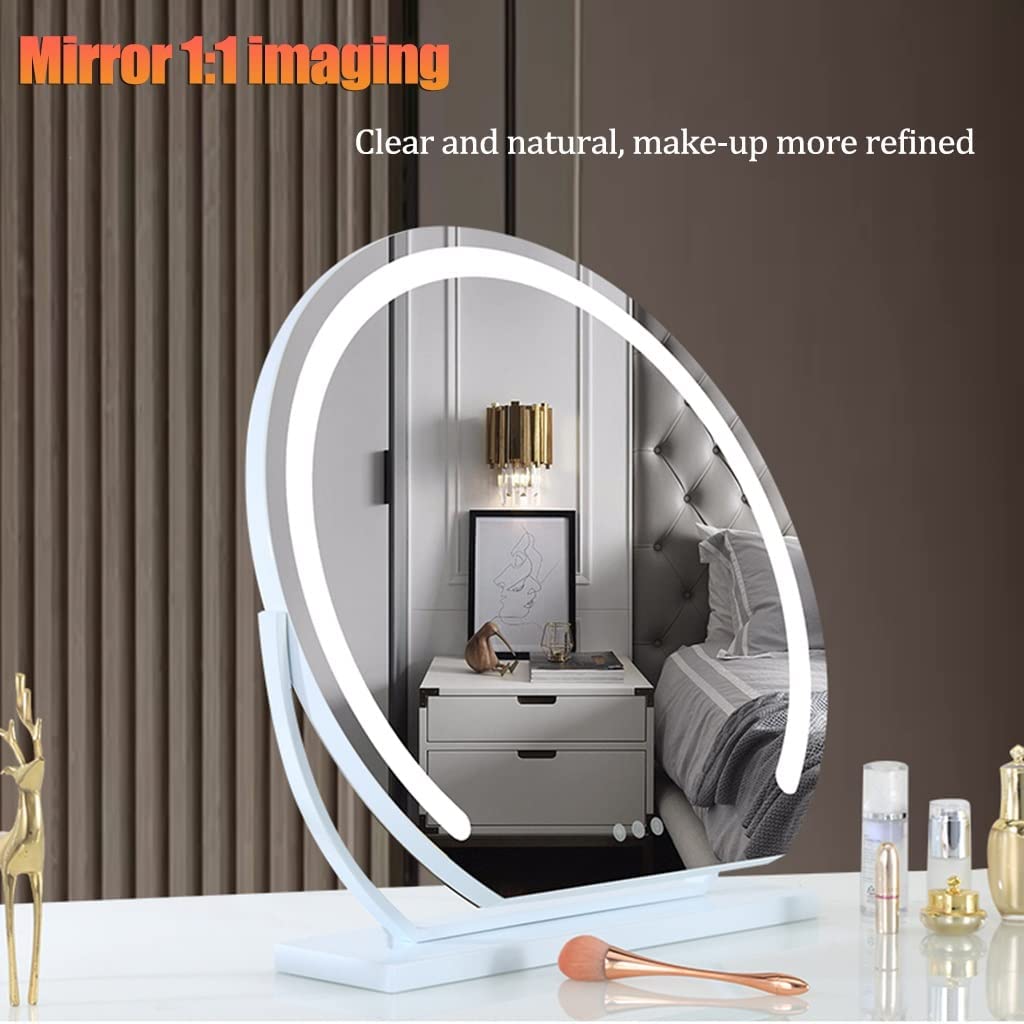 Large 24” Round Makeup Vanity Mirror – LED Strip Lighting, 3 Color Modes, 360° Rotation, and Adjustable Brightness for Dressing Tables, Black