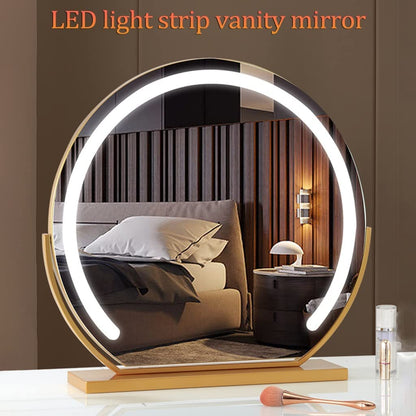 Large 24” Round Makeup Vanity Mirror – LED Strip Lighting, 3 Color Modes, 360° Rotation, and Adjustable Brightness for Dressing Tables, Black