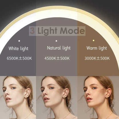 Portable Rechargeable 50cm Round Vanity Makeup Mirror with Adjustable LED Lights - Gold