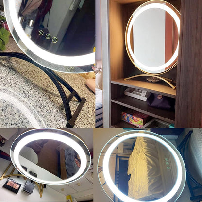 Portable Rechargeable 50cm Round Vanity Makeup Mirror with Adjustable LED Lights - Gold