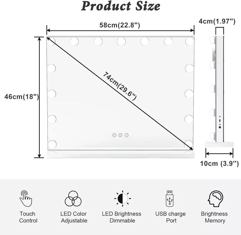 Hollywood Vanity Makeup Mirror with Dimmable Adjustable LED Lighting