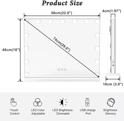 Hollywood Vanity Makeup Mirror with Dimmable Adjustable LED Lighting